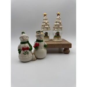 Lenox Festive Holidays Snow Globe Tree & Snowman Salt & Pepper Shaker Sets